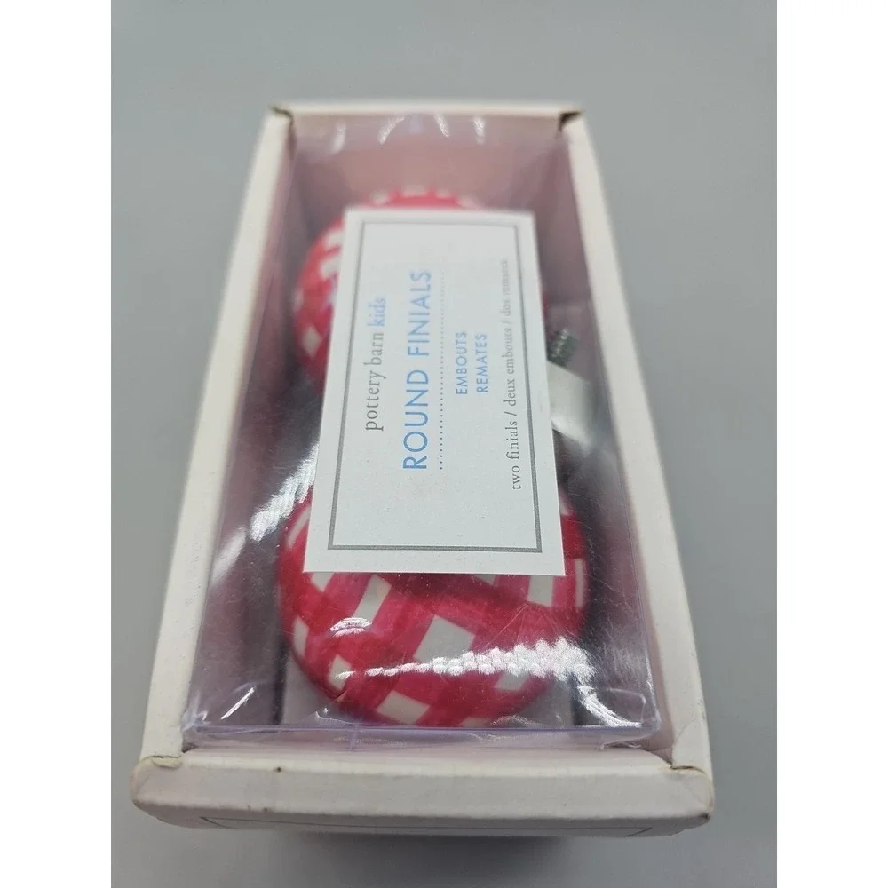 Pottery Barn Kids Round Finials, set of‎ 2 Red Checkered New